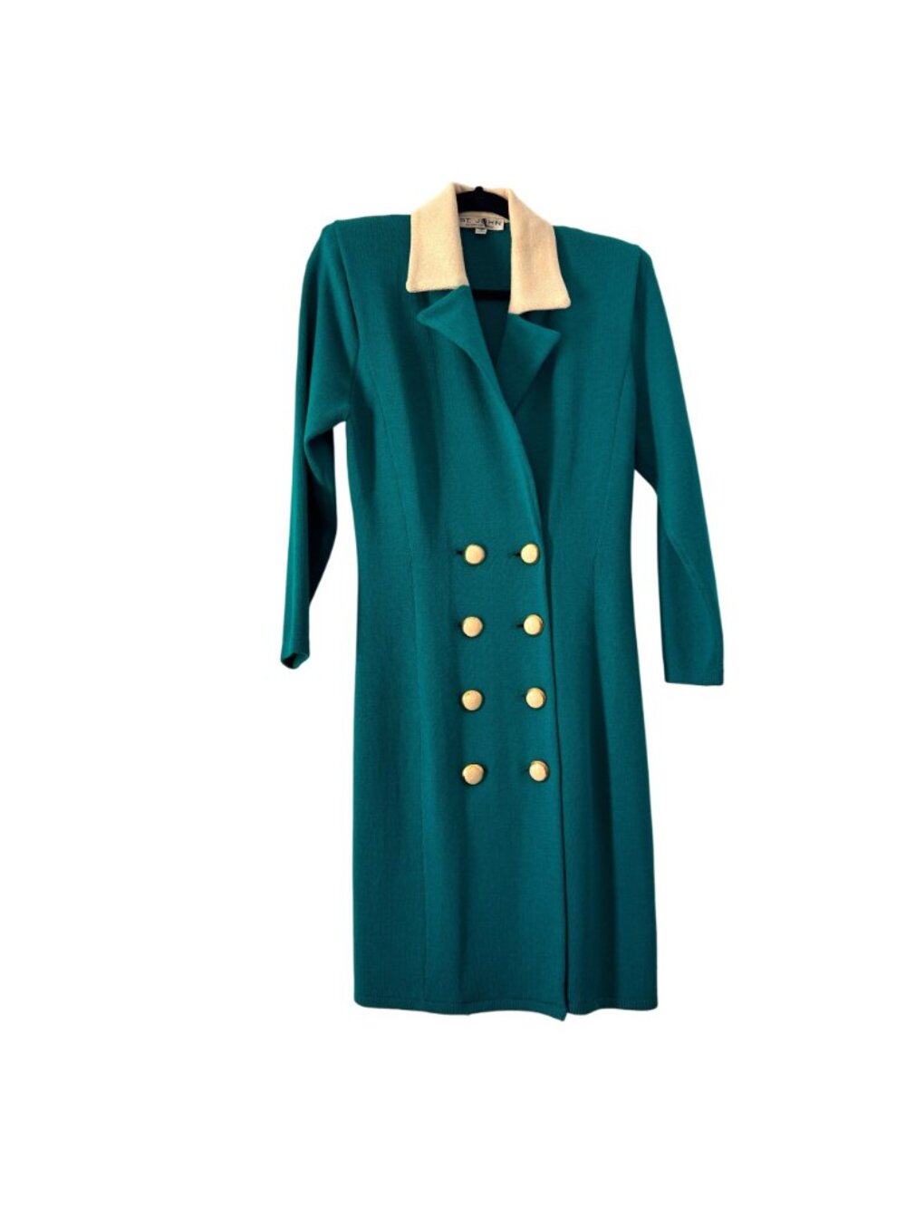St. John Teal Santana Knit Body Con Dress Double Breasted Ornate Buttons, Sz 4 - Picture 2 of 8